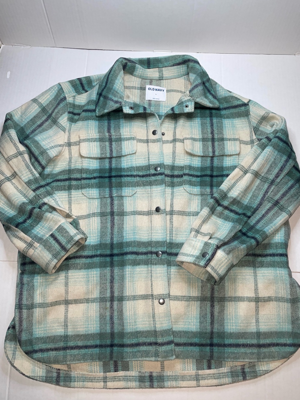 Old Navy Teal Plaid Teddy Jacket